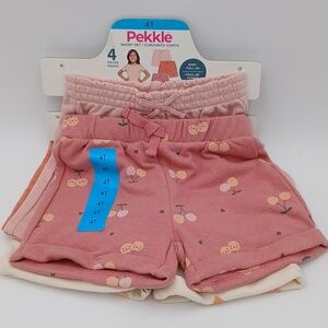 Pekkle Girls 4T 4 Piece Shorts Set Pink Cherry Floral pull on shorts NWT